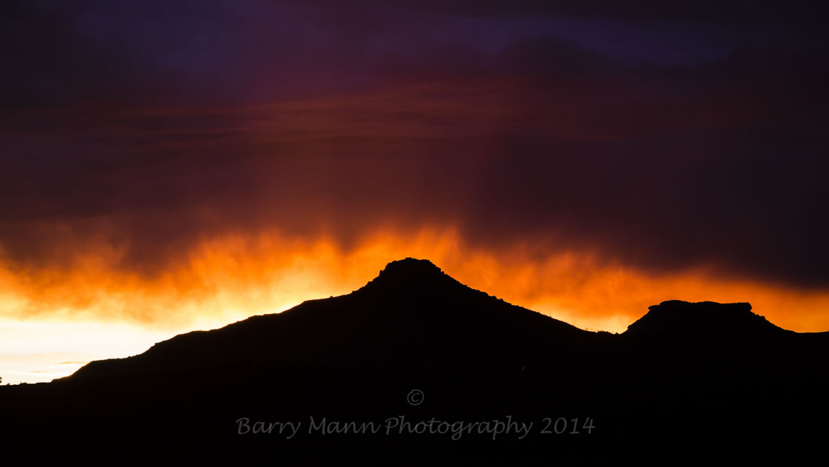 Fiery sunset mountain, Maphutseng Valley, Lesotho    © Barry Mann Photography 2014